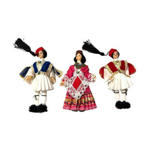 VTG Greek Souvenir Folklore Dolls Traditional Dress Woman and 2 Men- Set…